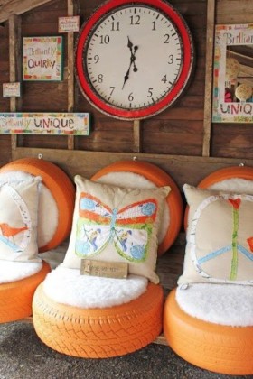 Repurposed Old Tires into kiddie chairs; for children’s playroom item-thumbnail
